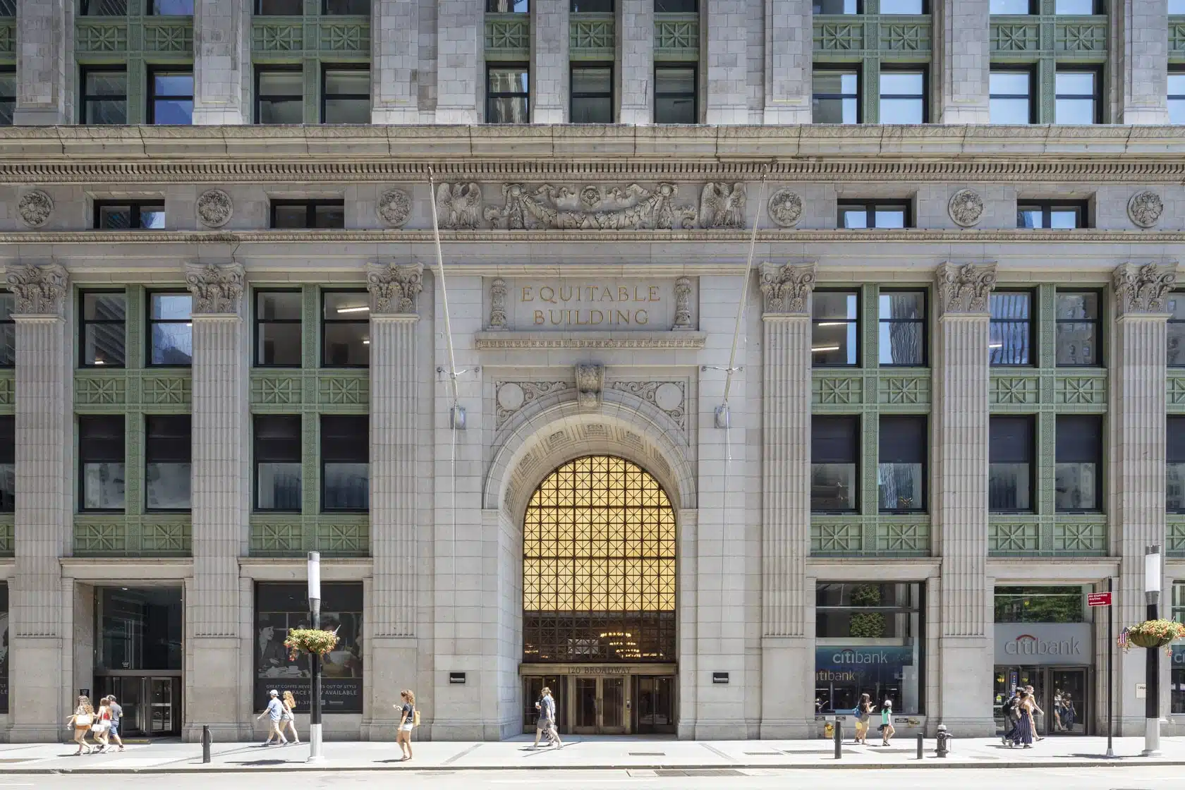 The entrance of the Equitable Building at 120 Broadway